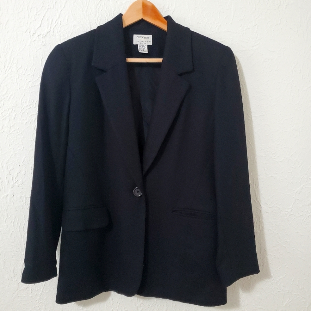 Preview Petites Collection 100% Wool Womens Blazer Black M
